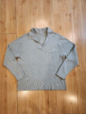 Uniqlo Ribbed Collared Sweater Open V-Neck Heather Sage XL